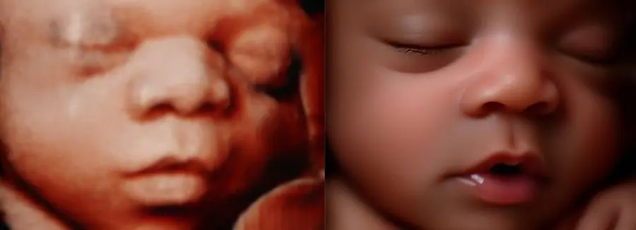 8K-rendered ultrasound portrait of a baby's face